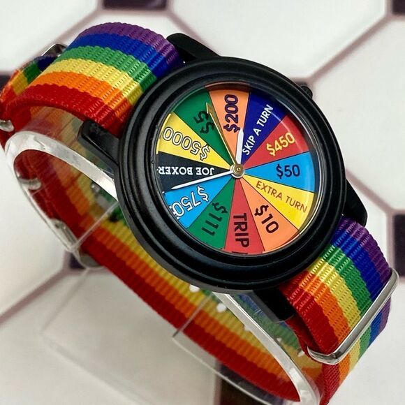 Vintage 1996 Joe Boxer X Timex Wheel of Fortune Men's Unisex Watch Rainbow Strap - Picture 6 of 16